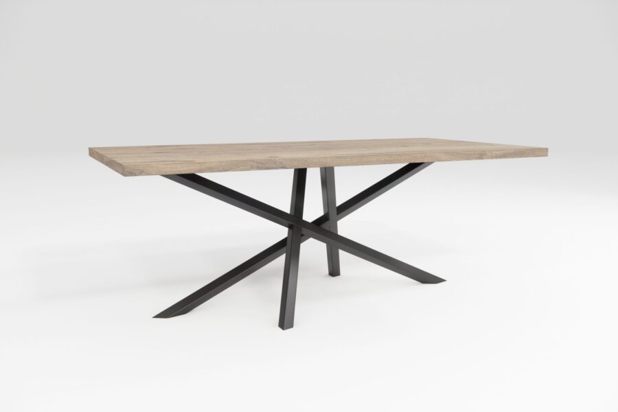 Jedálenský stôl MOSAYK SLIM drevený, kovová podnož čierna